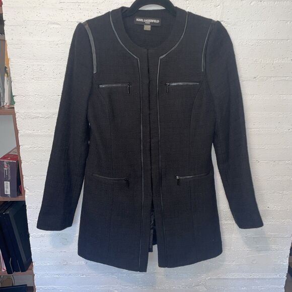 Karl Lagerfeld Jackets & Blazers - Karl Lagerfeld Tweed Zipper Pocket Leather Accent Jacket 2 Rock-Chic Classic